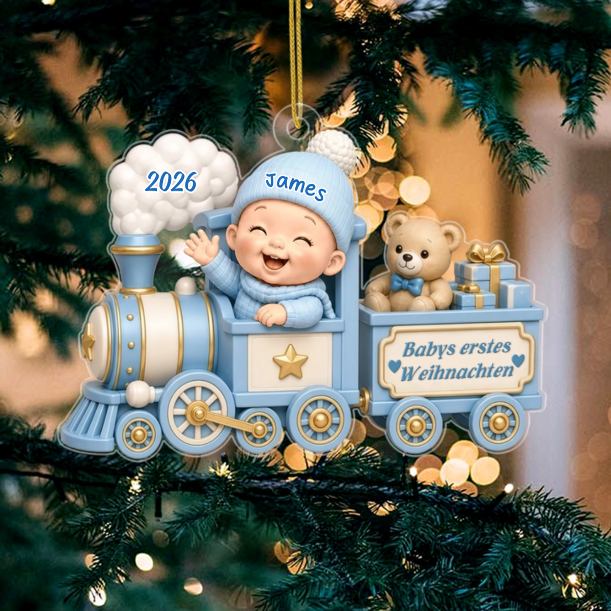 BabyImSpielzeugzugZumErstenWeihnachten_PersonalisiertesGeschenkAcryl OrnamentFurNeugeborene