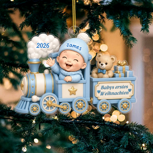 BabyImSpielzeugzugZumErstenWeihnachten_PersonalisiertesGeschenkAcryl OrnamentFurNeugeborene