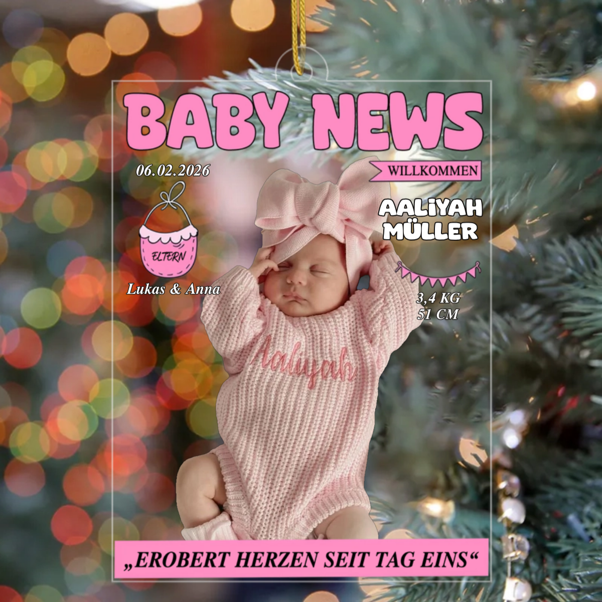 BabyNewsZeitungFoto_PersonalisierteGeschenkeAcrylOrnamentFurDasErsteWeihnachten_Eltern