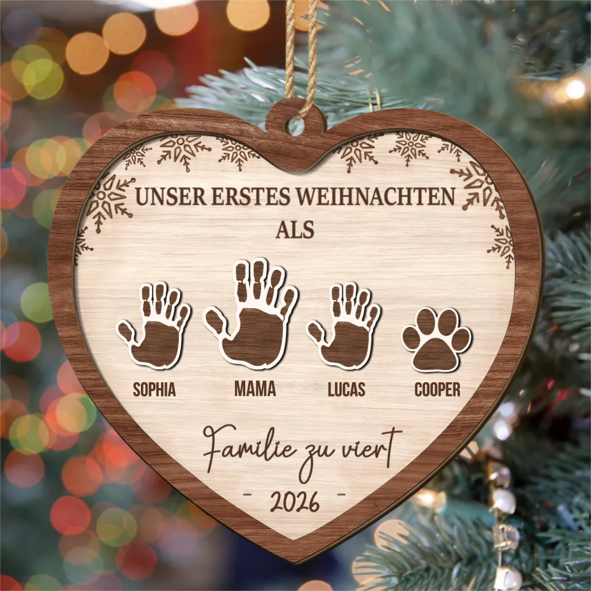 ErstesWeihnachtenAlsFamilie_PersonalisiertesGeschenk2 SchichtHolz OrnamentFurFamilien