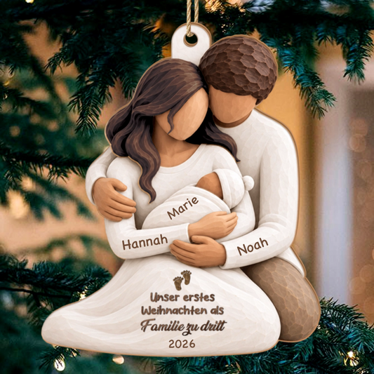 Erstes_Weihnachten_Als_3 K_pfige_Familie_ _Personalisiertes_Geschenk_1 Schicht Holz Ornament_F_r_Familien_1