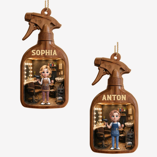 FriseurBeiDerArbeit_PersonalisiertesGeschenk 1 Schicht Holz OrnamentFurFriseure1