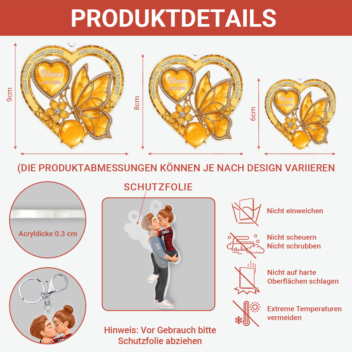 Gedenk SchmetterlingHerz_PersonalisierteGeschenkideeAcryl SchlusselanhangerfurFamilie