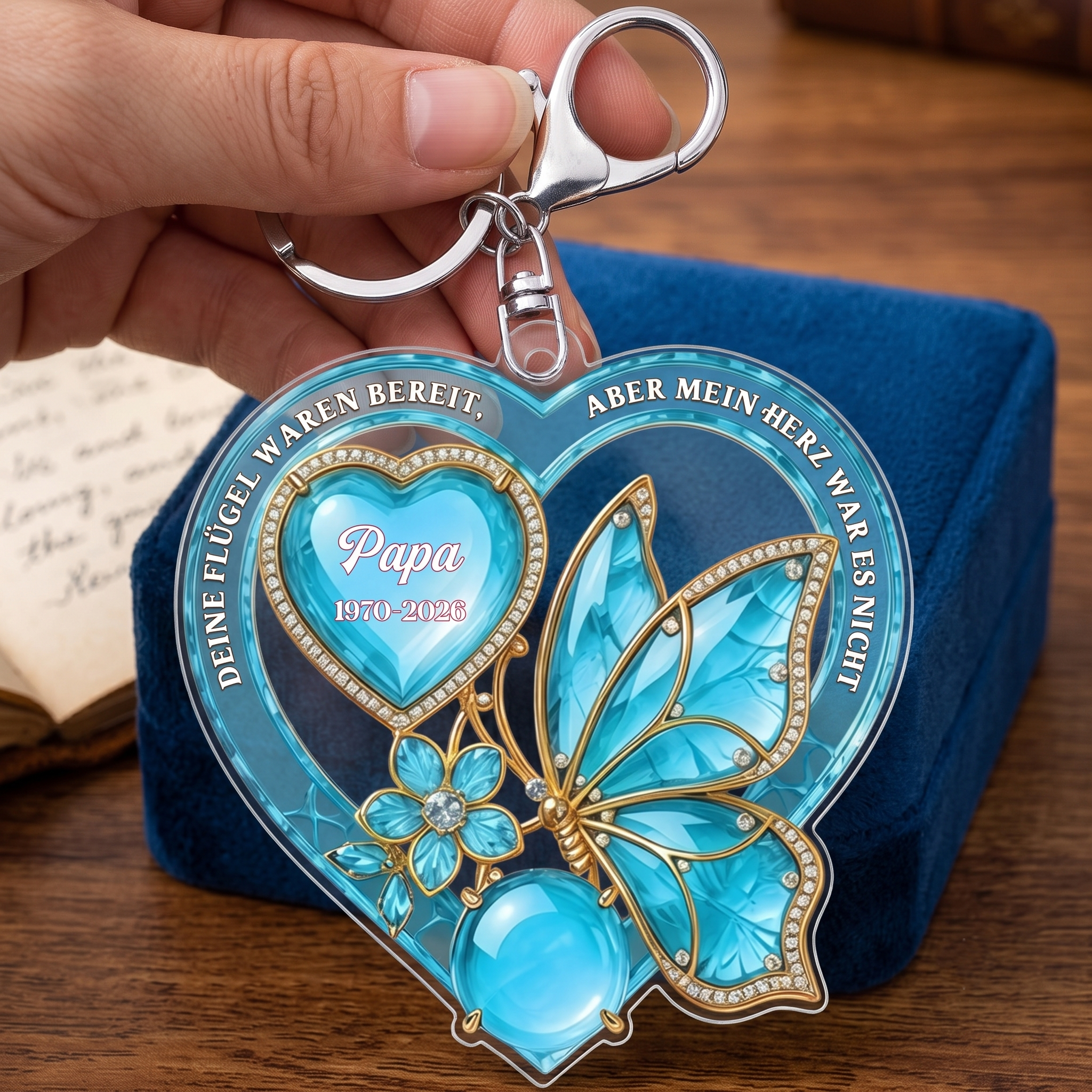 Gedenk SchmetterlingHerz_PersonalisierteGeschenkideeAcryl SchlusselanhangerfurFamilie_2