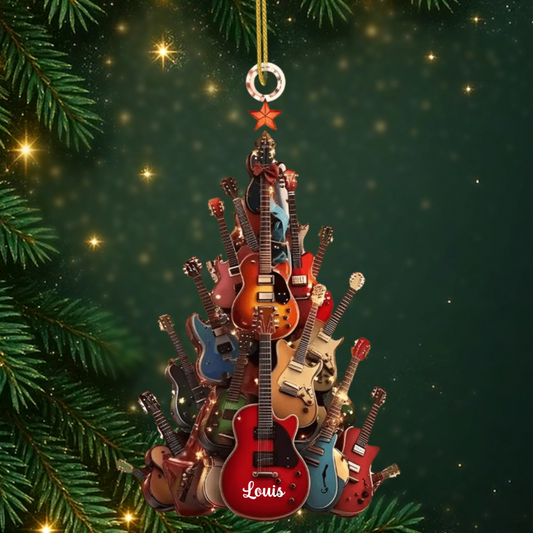 Gitarren Weihnachtsbaum_ _Personalisiertes_Geschenk_Acryl Ornament_F_r_Familie_Gitarrenliebhaber