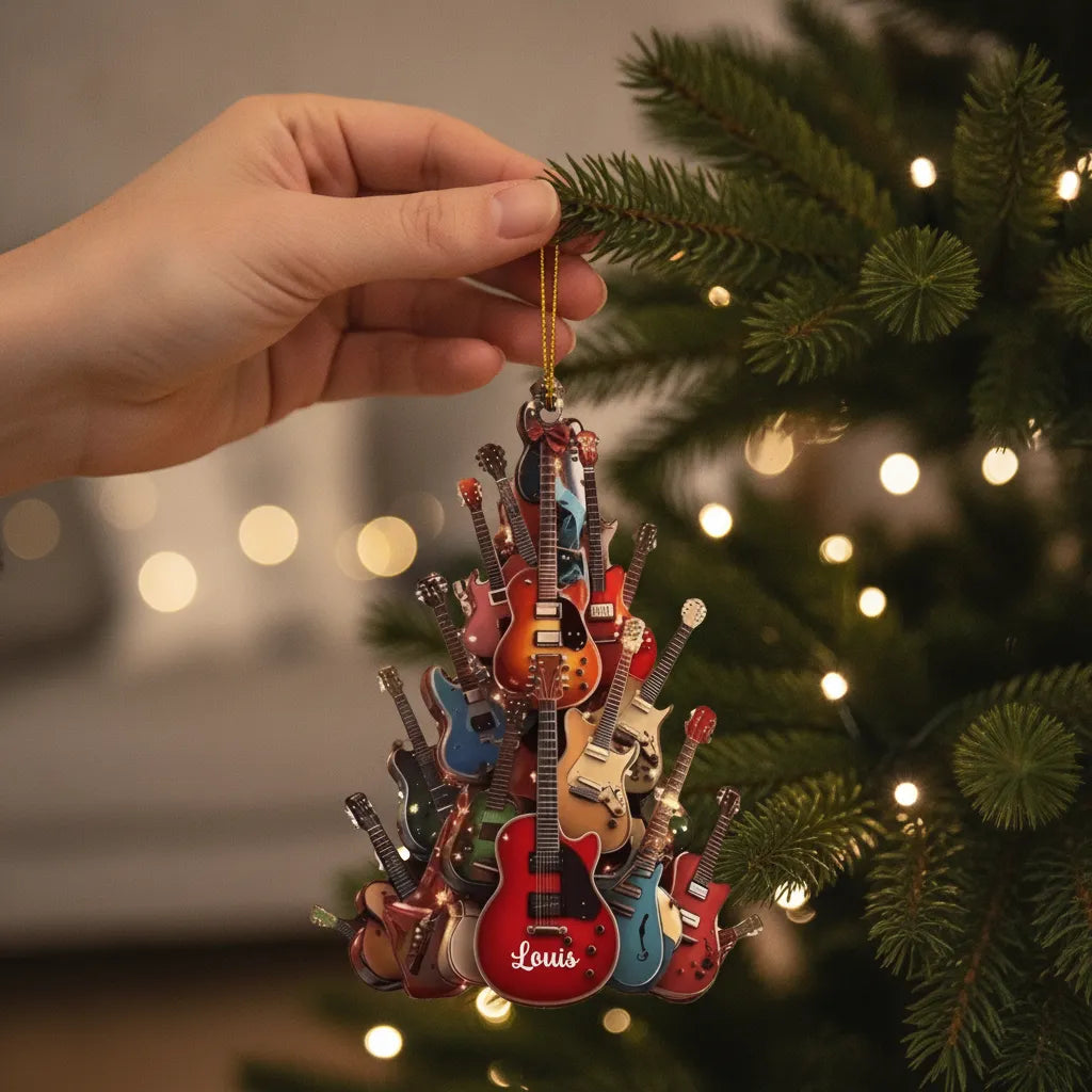Gitarren Weihnachtsbaum_ _Personalisiertes_Geschenk_Acryl Ornament_F_r_Familie_Gitarrenliebhaber