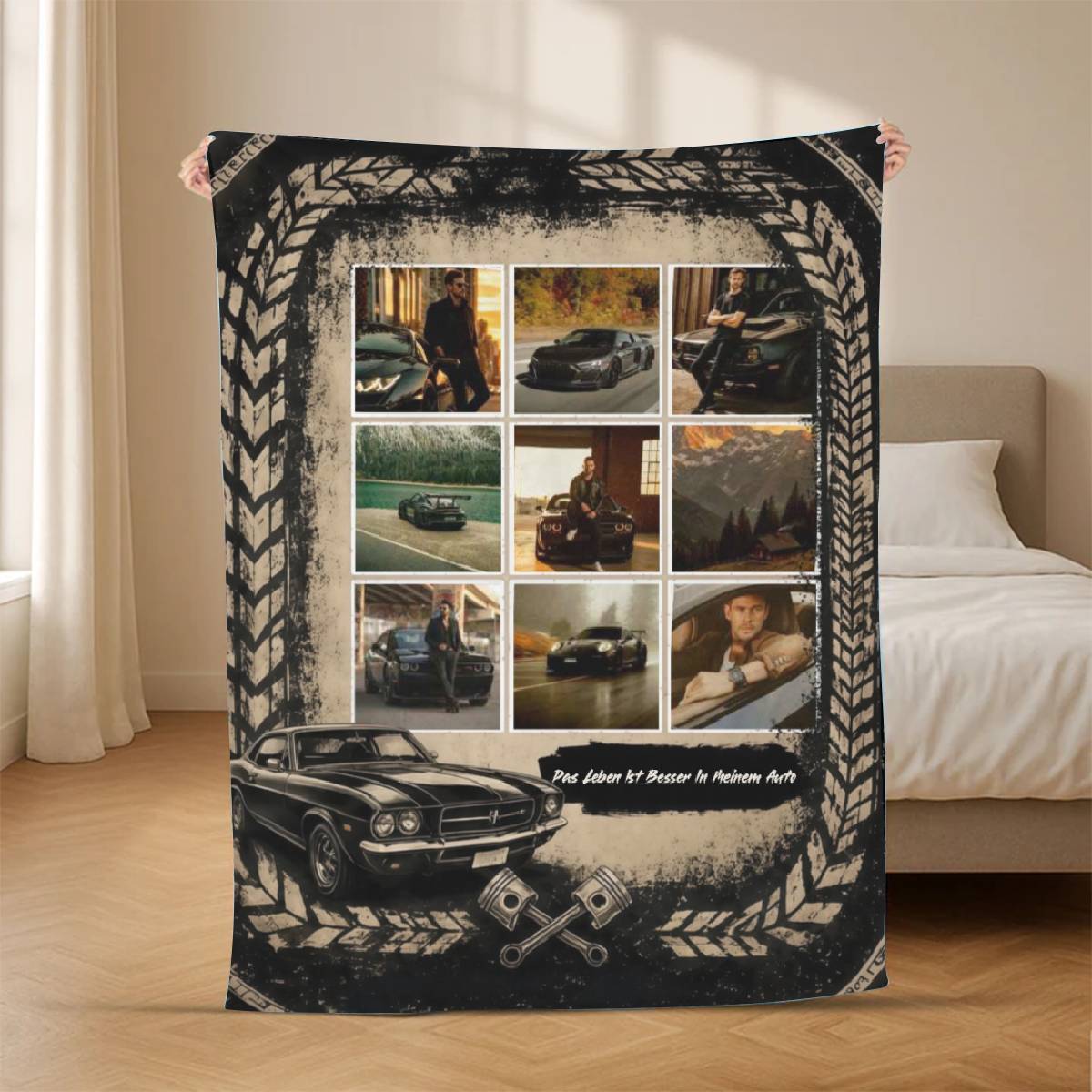 Klassisches_Auto Foto_ _Personalisiertes_Geschenk_Decke_F_r_Autoliebhaber