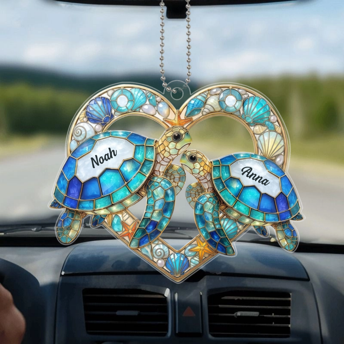 Meeresschildkroten PaarMitWunschnamen_PersonalisiertesGeschenkHange OrnamentFurPaare_2