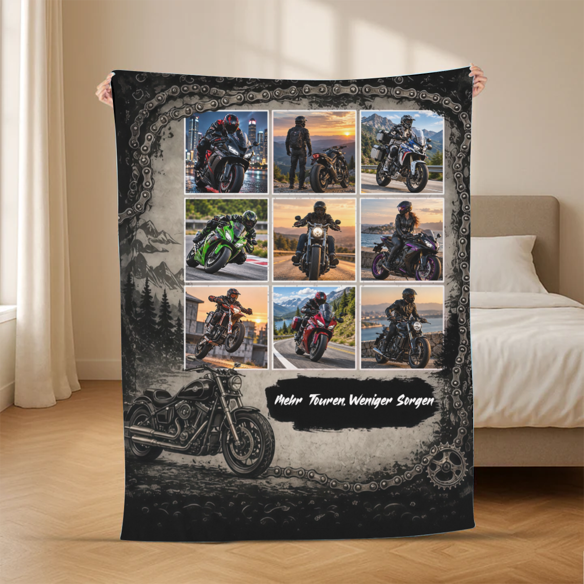 Mehr_Fahren_Weniger_Sorgen_Personalisierte_Motorrad Fotocollage_ _Personalisiertes_Geschenk_Kuscheldecke_F_r_Papa_Und_Biker6