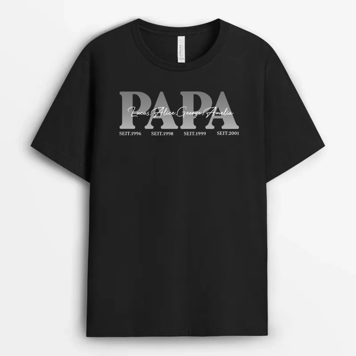 PapaMitKindernamenUndJahreszahlen_PersonalisiertesGeschenkT ShirtFurPapaUndOpa