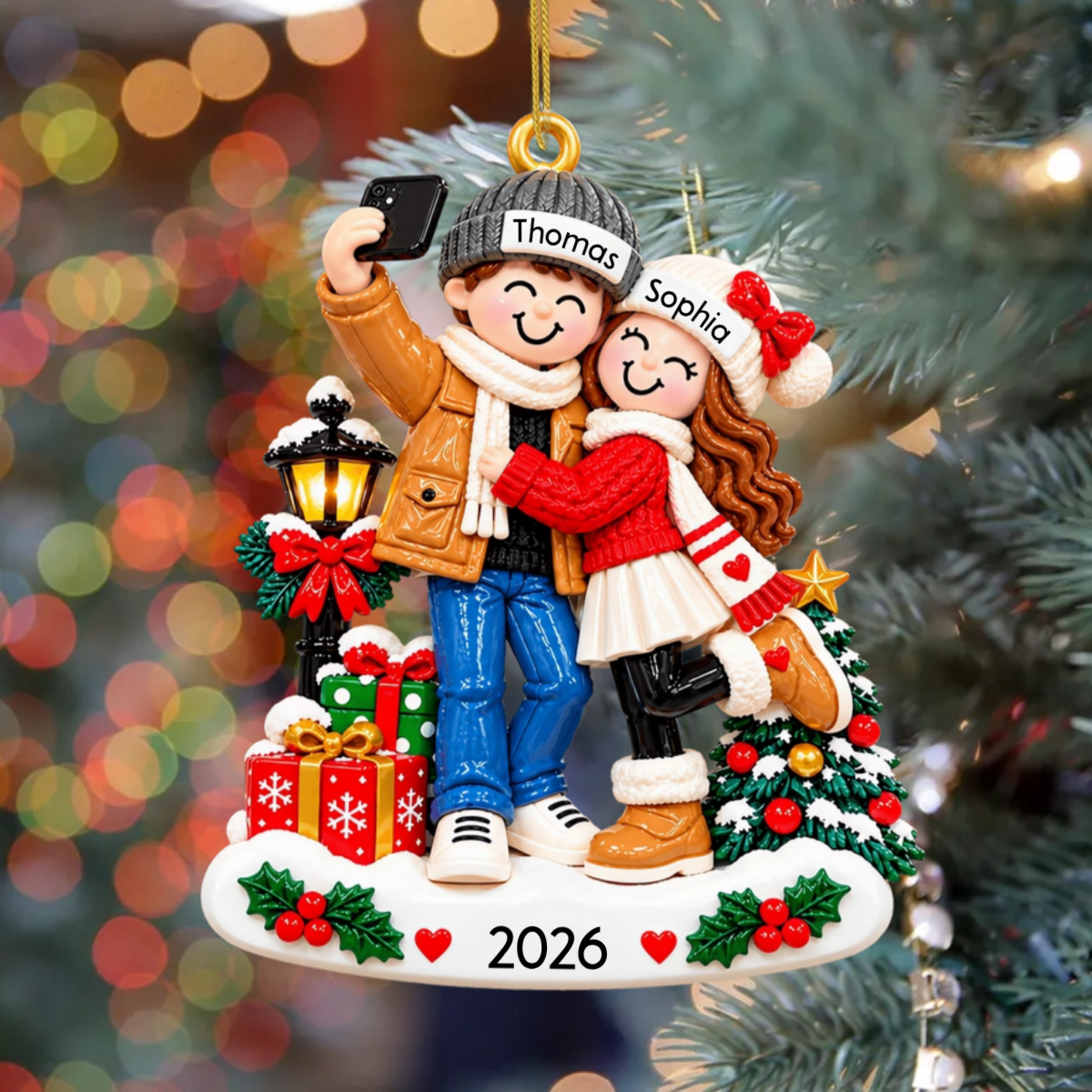ParchenBeimSelfieMachen_PersonalisiertesGeschenkAcryl OrnamentFurPaare