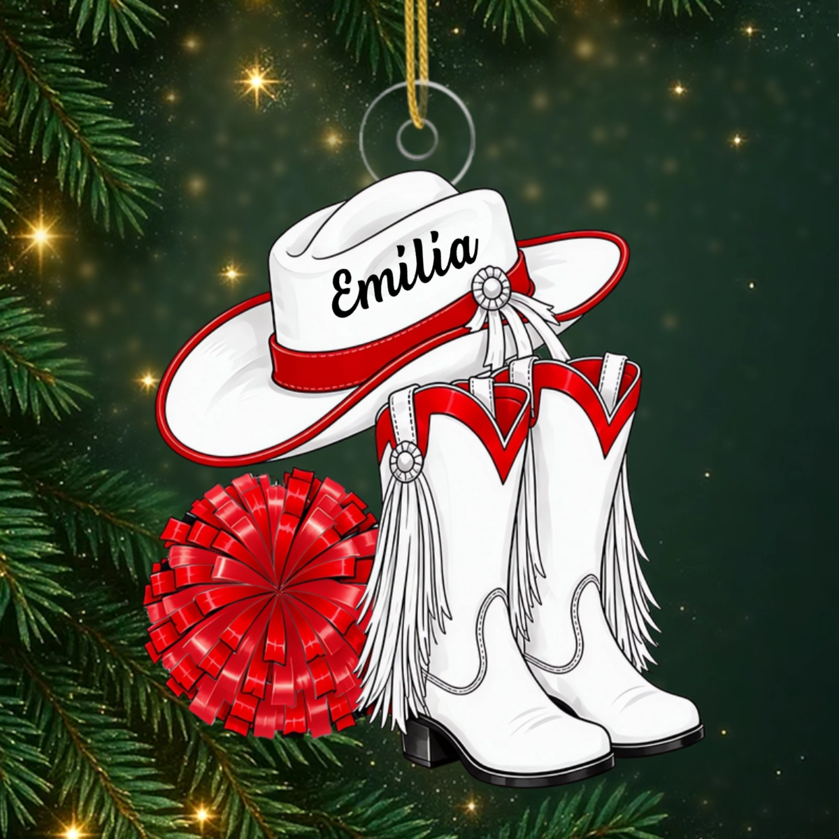 Personalisierter_Cowgirl Stiefel_Weihnachtsanh_nger_ _Personalisiertes_Geschenk_Acryl Anh_nger_F_r_Drill Team Mitglieder2