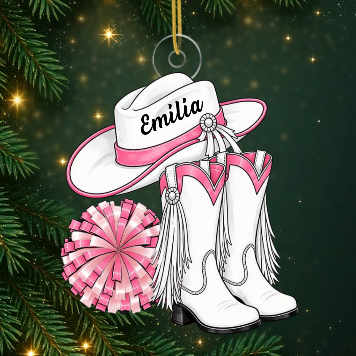 Personalisierter_Cowgirl Stiefel_Weihnachtsanh_nger_ _Personalisiertes_Geschenk_Acryl Anh_nger_F_r_Drill Team Mitglieder3