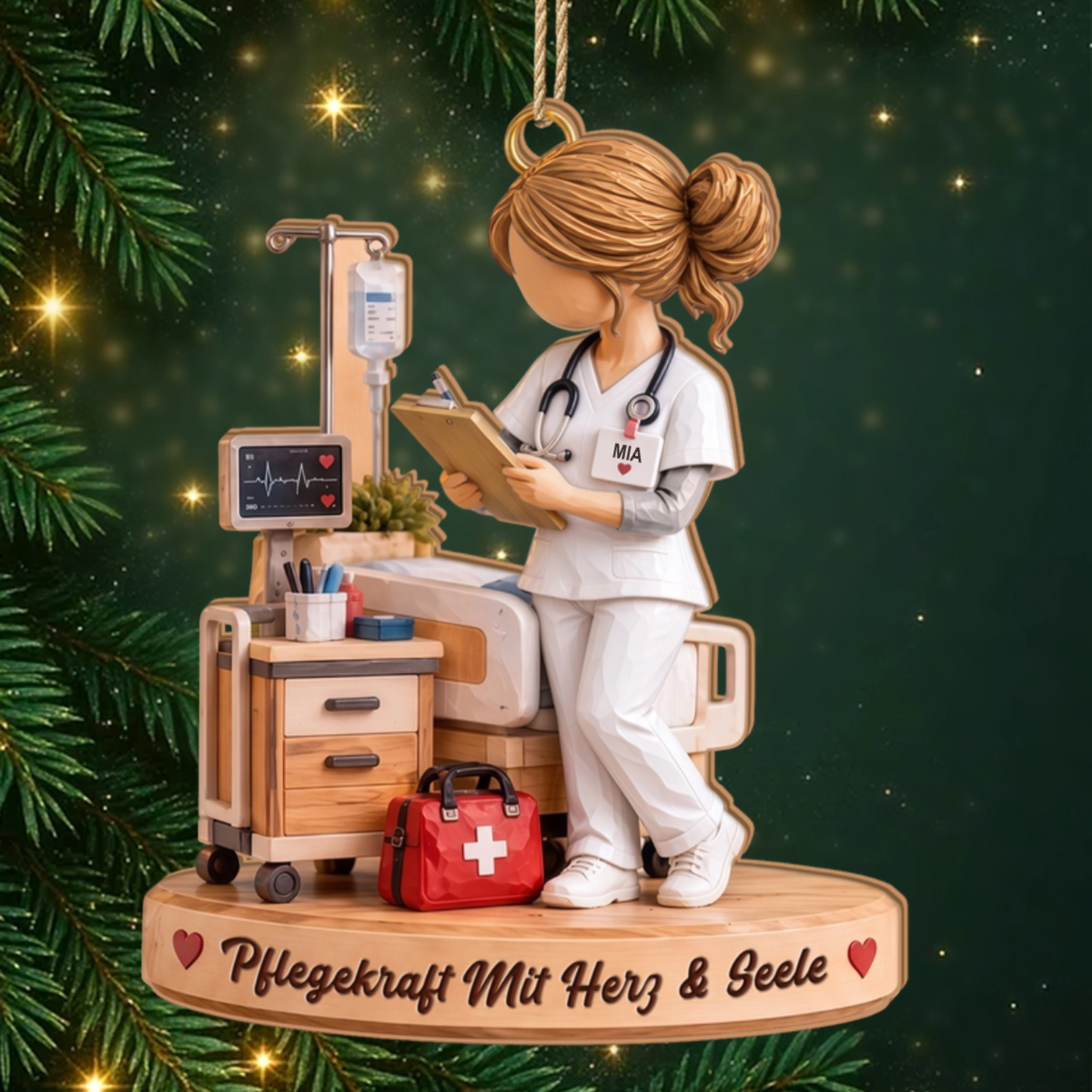 Pflegekraft PersonalisiertesGeschenk_1 Schicht Holz WeihnachtsanhangerFurPflegekrafte1