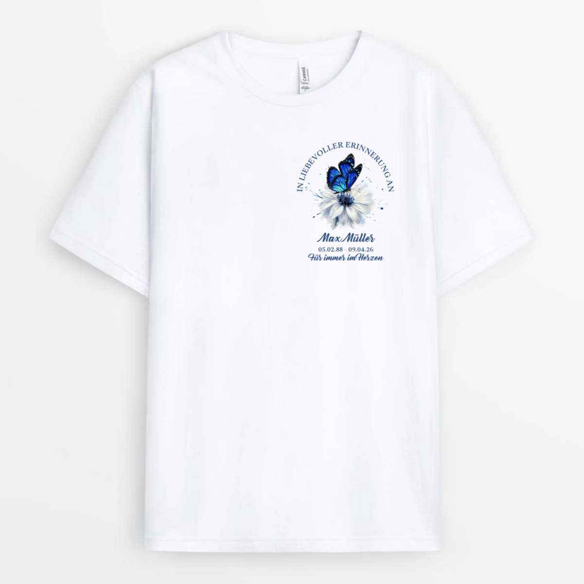 SchmetterlingInLiebevollerErinnerung_PersonalisiertesGeschenkT ShirtFurMama_Papa_Oma_Opa_Familie_1
