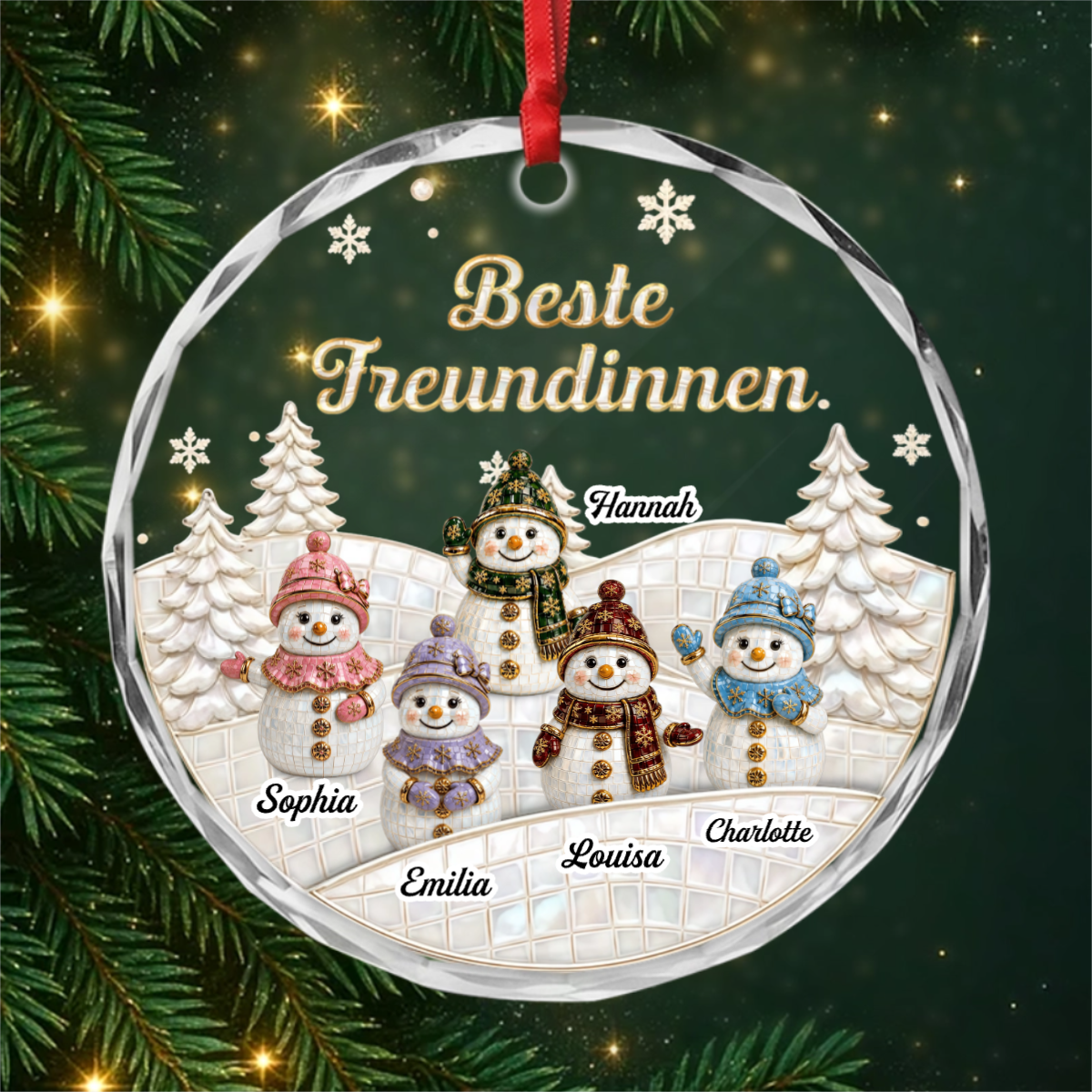 Schneemann Geschwister PersonalisiertesGeschenk_RunderGlas WeihnachtsanhangerFurFamilien5