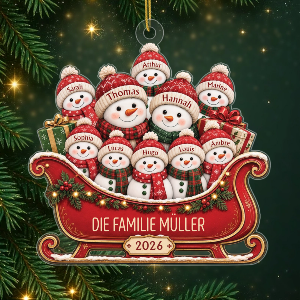 SchneemannFamilieSchlitten_PersonalisierteGeschenkeAcrylOrnamentFurFamilie_3