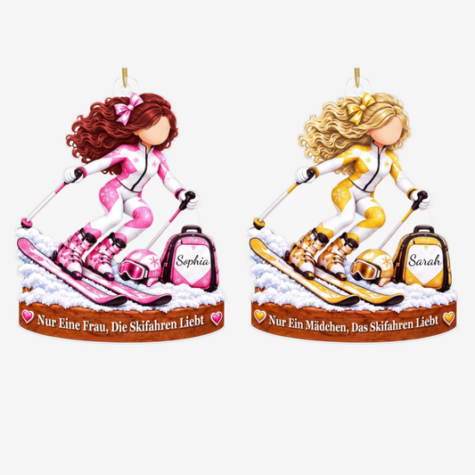 SkiMadchen_PersonalisiertesGeschenk Acryl OrnamentFurSkiLiebhaber1
