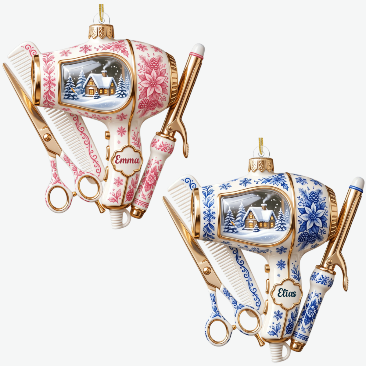 Toile De Jouy Muster PersonalisiertesGeschenk_Acryl WeihnachtsanhangerFurFriseure5