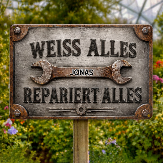 Weiss_Alles_Repariert_Alles_Personalisiertes_Geschenk_Metallschild_f_r_Papa