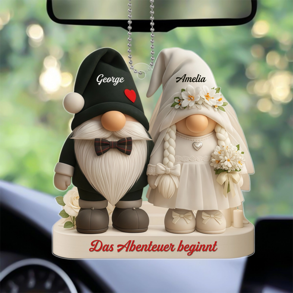 ZeitloseVerbundenheit_BrautpaarMitHerzenUndBlumen_PersonalisiertesGeschenkOrnamentFurPaare