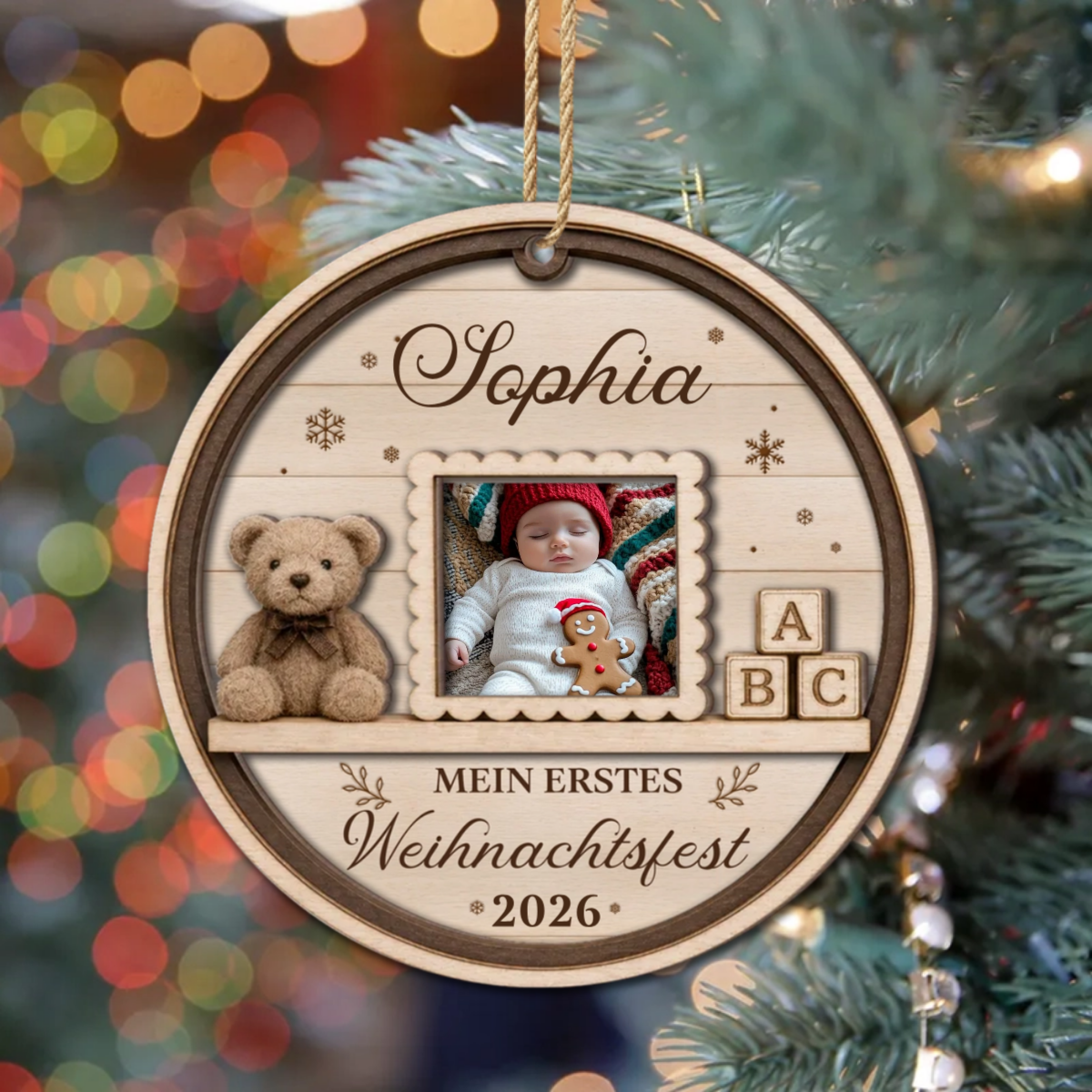 Baby_sErsteWeihnachtenMitFoto_PersonalisiertesGeschenk2 SchichtHolz OrnamentFurBabys