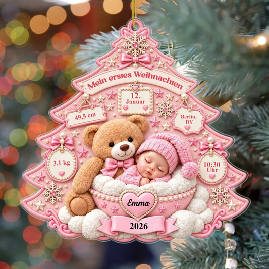 BabysErstesWeihnachtenTeddybarBaumGeburtsdaten_PersonalisiertesGeschenkAcryl OrnamentFurNeugeborene_Babys