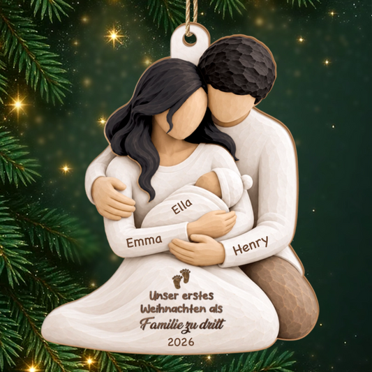 Erstes_Weihnachten_Als_3 K_pfige_Familie_ _Personalisiertes_Geschenk_1 Schicht Holz Ornament_F_r_Familien