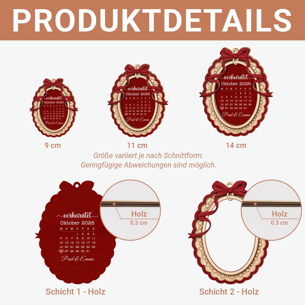 Hochzeitskalender PersonalisiertesGeschenk_2 Schicht Holz OrnamentFurPaare