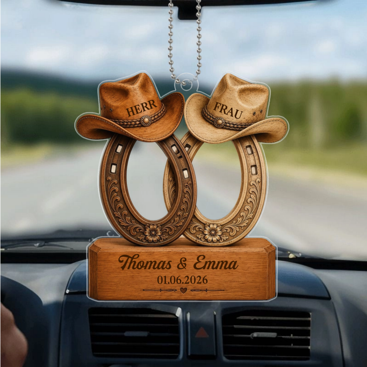 HufeisenUndCowboyhut_PersonalisiertesGeschenkHange OrnamentFurPaare