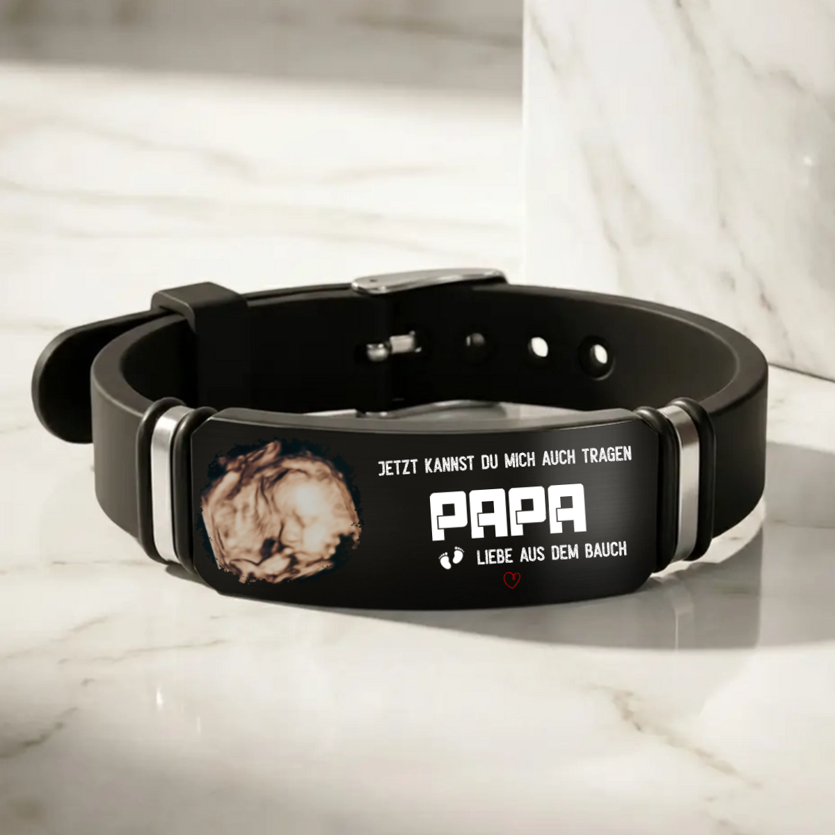 JetztKannstDuMichAuchTragen_Papa PersonalisiertesGeschenkArmbandMitGravur_FotoFurDenWerdendenPapa_2