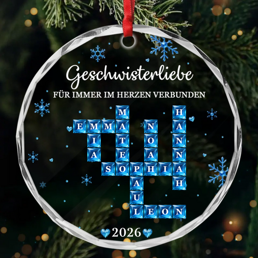 KreuzwortratselGeschwisterWeihnachtsdekorationFurImmerVerbunden PersonalisierteGeschenkeRundeGlasanhangerFamilie_2