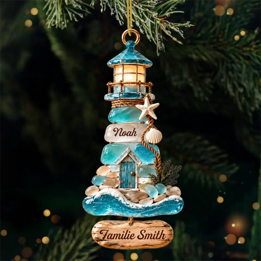 Kustenleuchtturm_PersonalisiertesGeschenk Acryl OrnamentFurFamilien_DieDenStrandLieben
