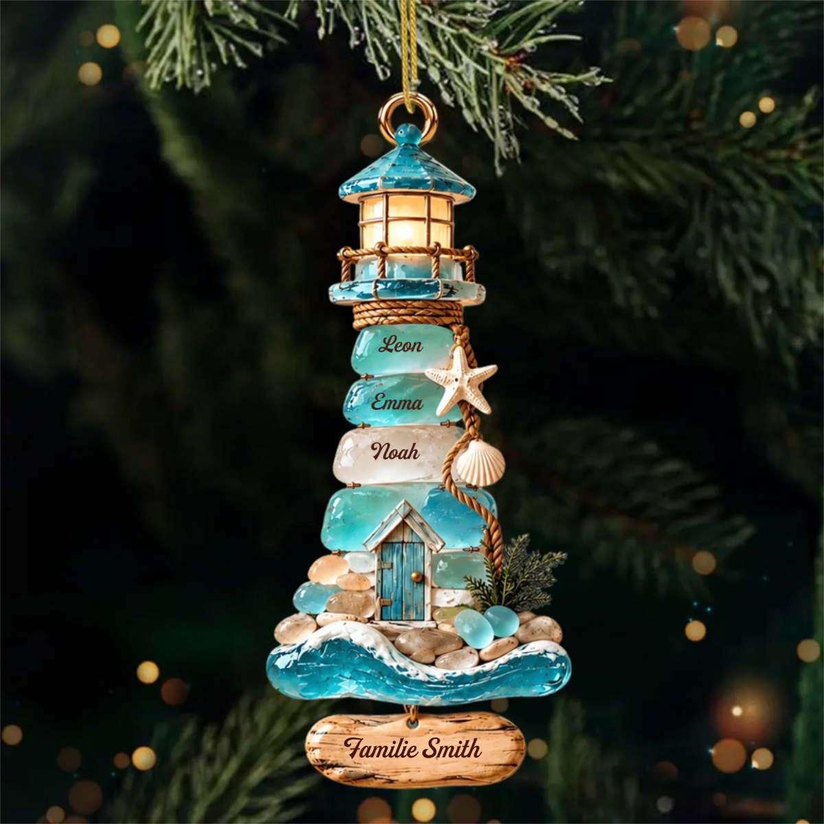 Kustenleuchtturm_PersonalisiertesGeschenk Acryl OrnamentFurFamilien_DieDenStrandLieben2