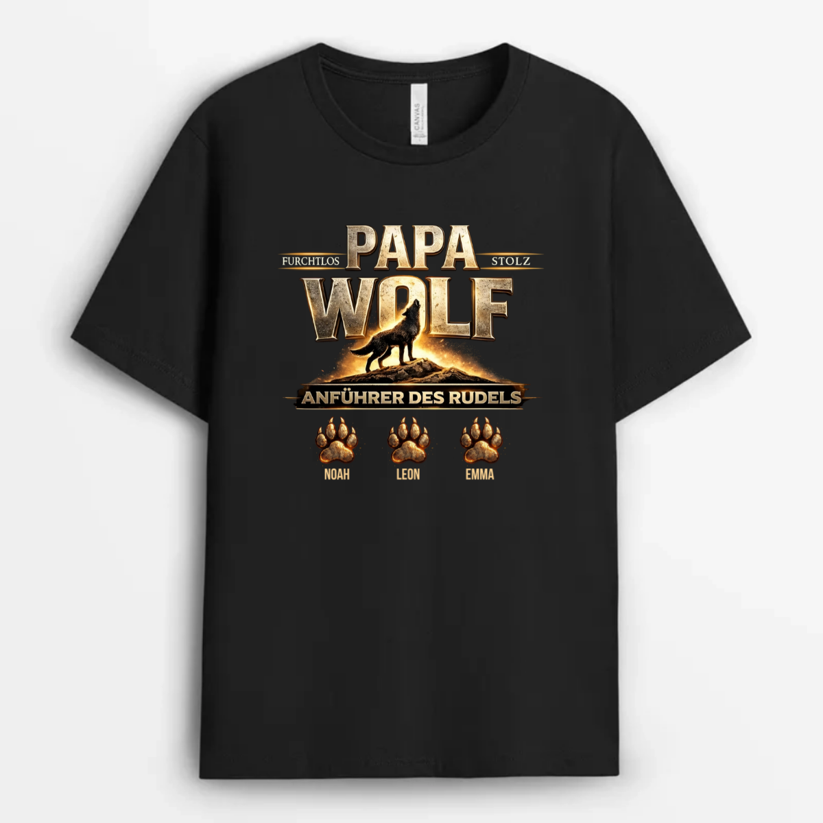 Papa_Wolf_Mit_Kindernamen_Personalisiertes_Geschenk_T Shirt_Fur_Papa_Und_Opa