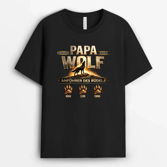 Papa_Wolf_Mit_Kindernamen_Personalisiertes_Geschenk_T Shirt_Fur_Papa_Und_Opa