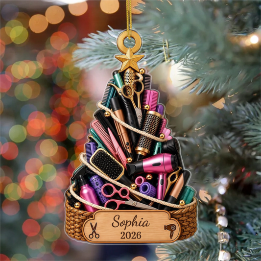 PersonalisierterFriseur Weihnachtsbaum_PersonalisiertesGeschenkAcryl OrnamentFurFriseureUndStylisten