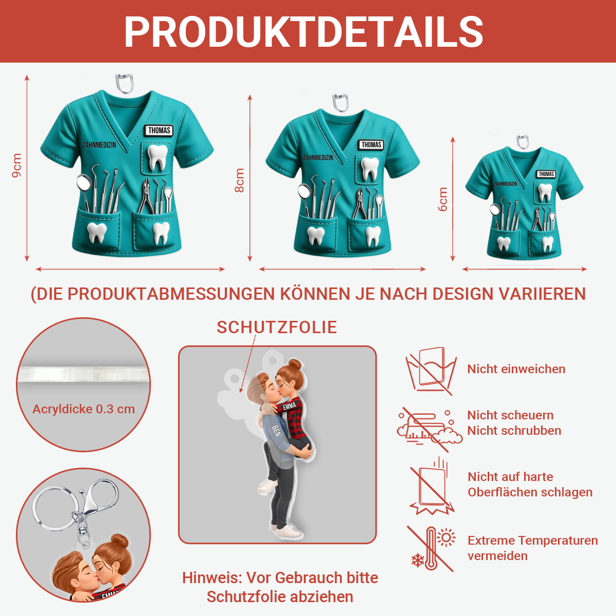 PersonalisierterZahnarzt Kasack_PersonalisiertesGeschenkAcryl SchlusselanhangerFurZahnarzte_2