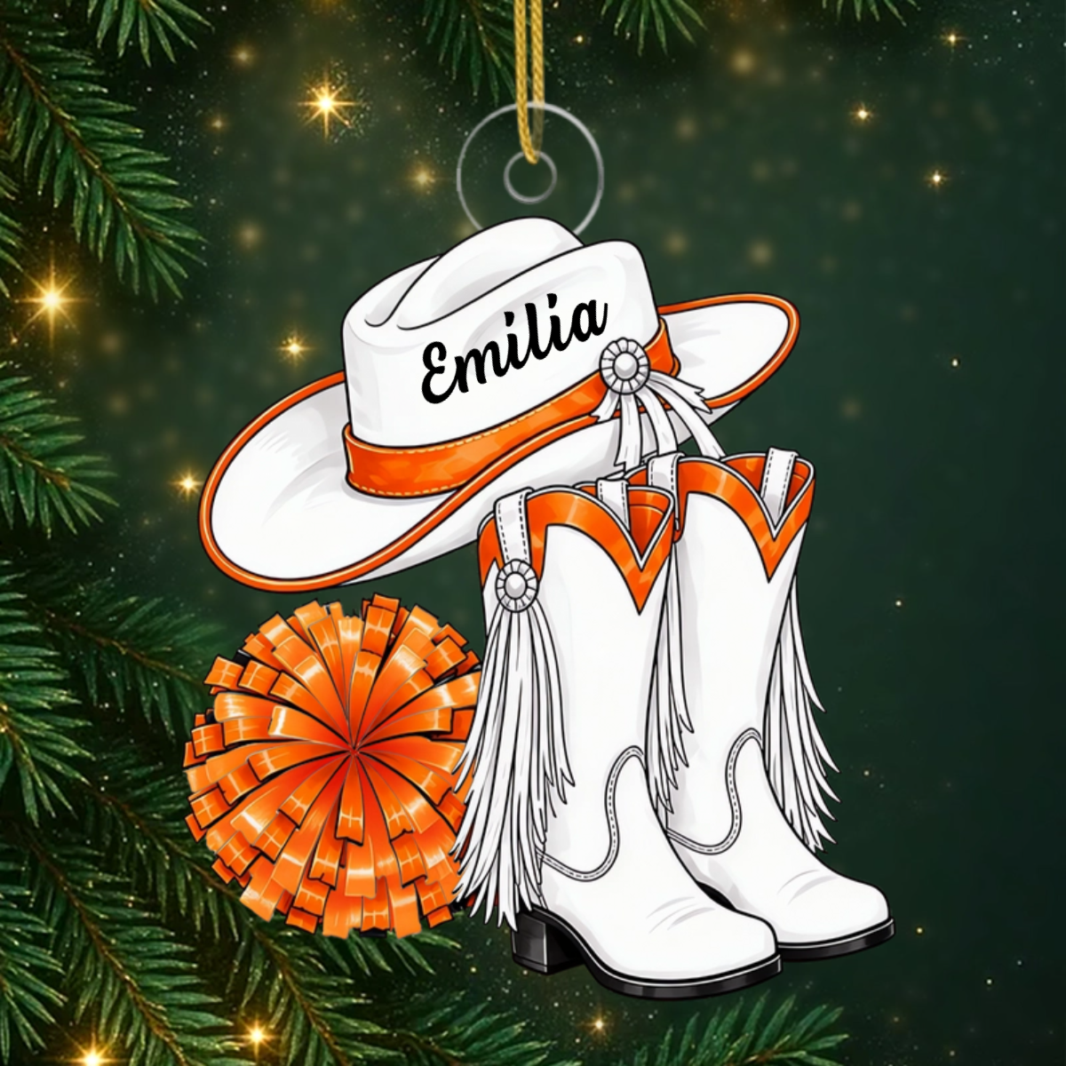 Personalisierter_Cowgirl Stiefel_Weihnachtsanh_nger_ _Personalisiertes_Geschenk_Acryl Anh_nger_F_r_Drill Team Mitglieder