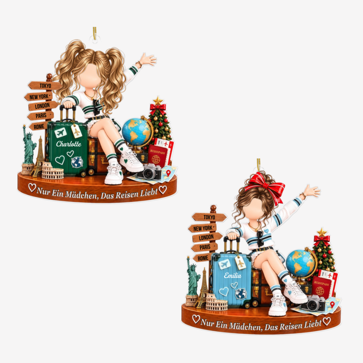ReisebegeistertesMadchen_PersonalisiertesGeschenk Acryl OrnamentFurReiseliebhaberinnen2