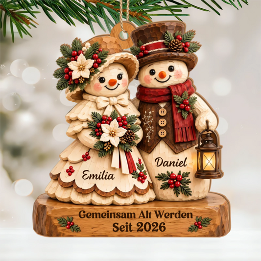 Retro_Vintage_Rustikales_Schneemann Paar_F_r_Gem_tliche_Weihnachten_ _Personalisiertes_Geschenk_Holzornament_F_r_Paare