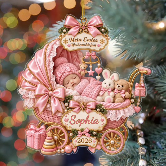 SchlafendesBabyImKinderwagen_PersonalisierteGeschenkeAcrylOrnamentFurNeugeborene