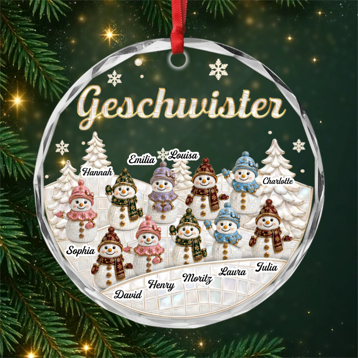 Schneemann Geschwister PersonalisiertesGeschenk_RunderGlas WeihnachtsanhangerFurFamilien6