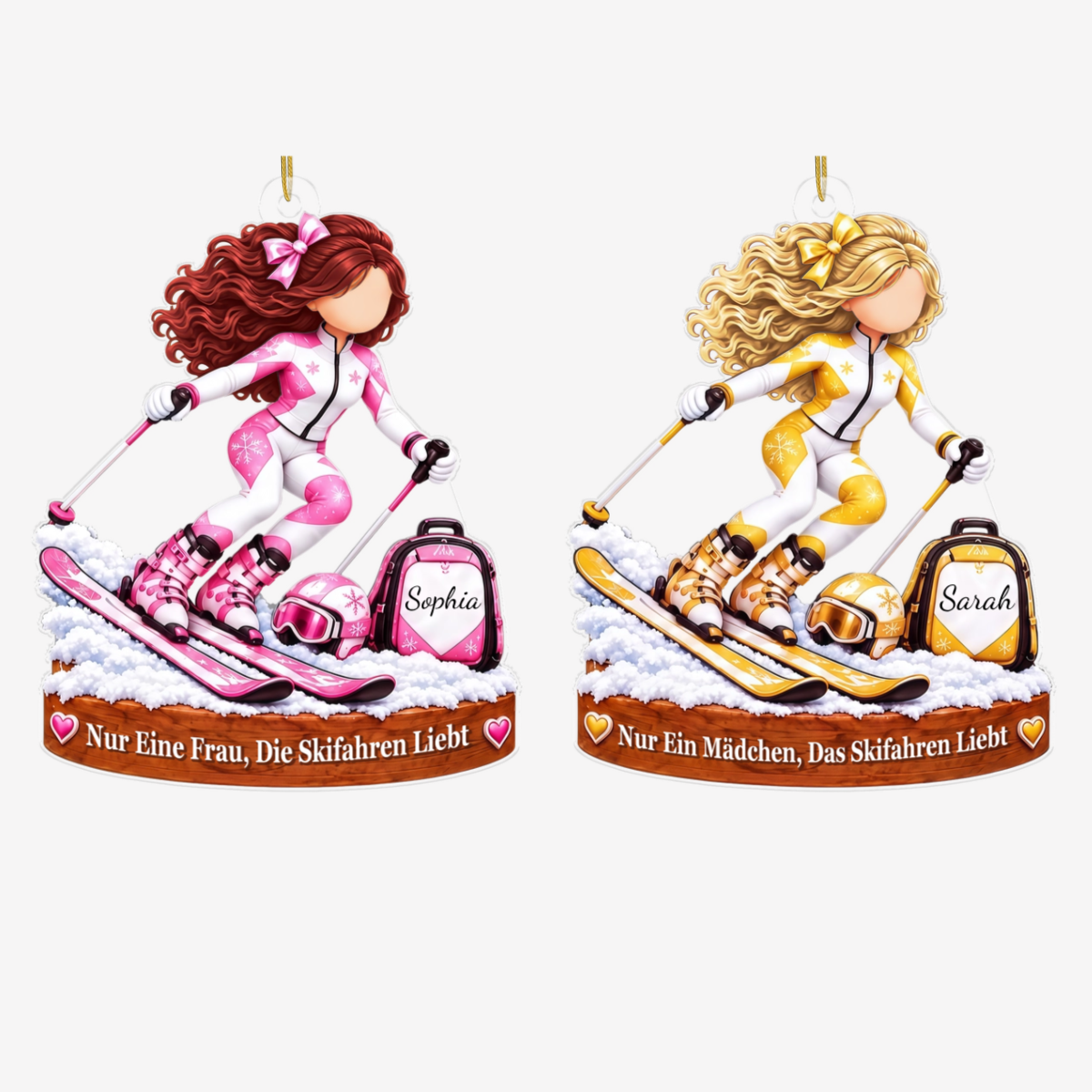 SkiMadchen_PersonalisiertesGeschenk Acryl OrnamentFurSkiLiebhaber1