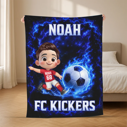 SusserKinderFussballspielerNameUndTeamname_PersonalisiertesGeschenkKuscheldeckeFurKinder