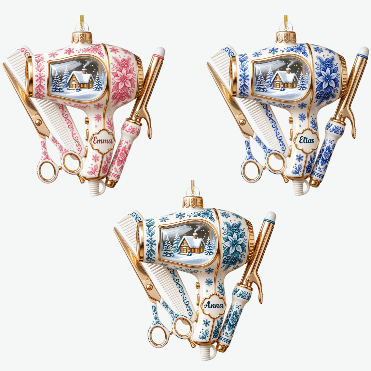 Toile De Jouy Muster PersonalisiertesGeschenk_Acryl WeihnachtsanhangerFurFriseure6