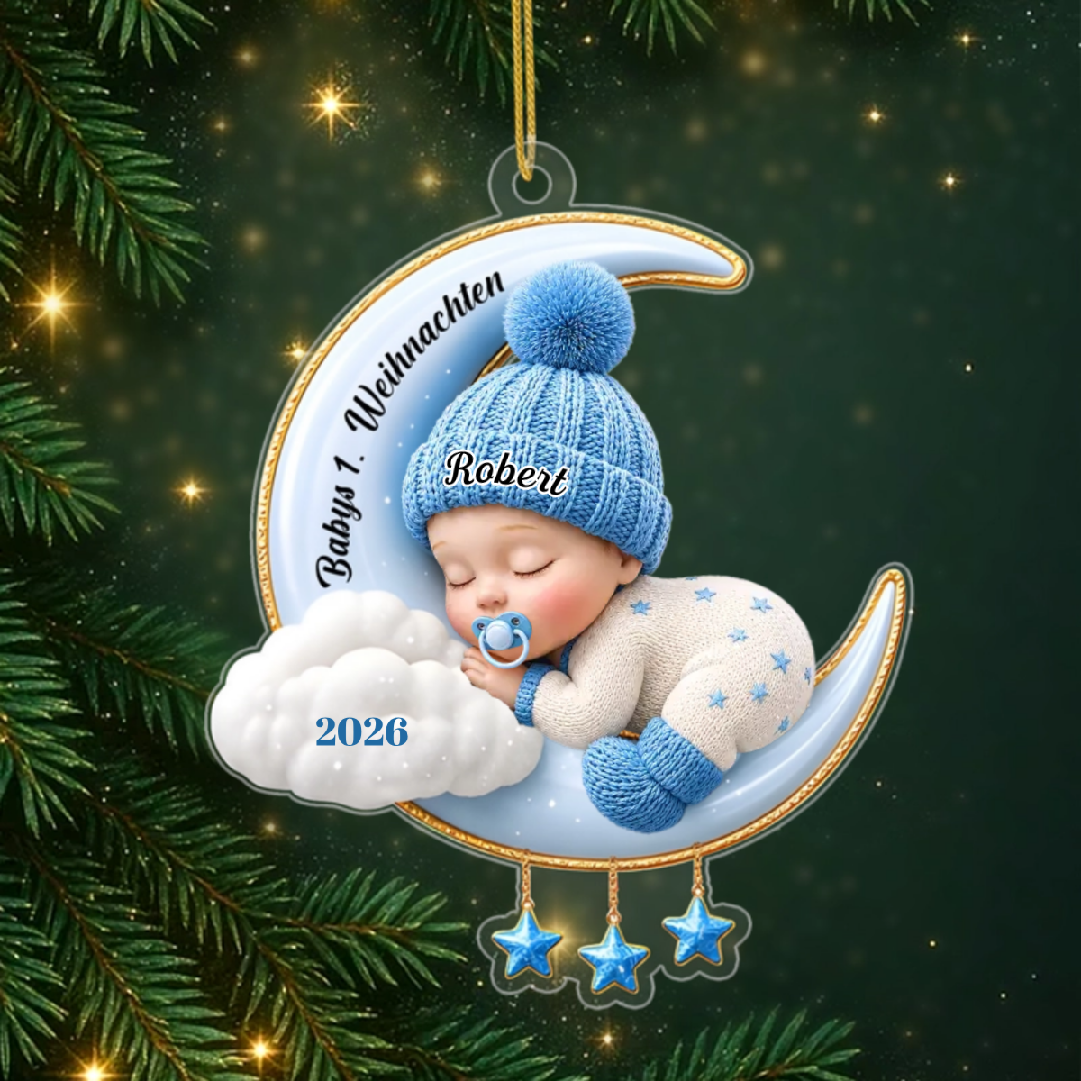 UnserKleinesWunderIstDa_PersonalisiertesGeschenkAcryl OrnamentFurNeugeborene
