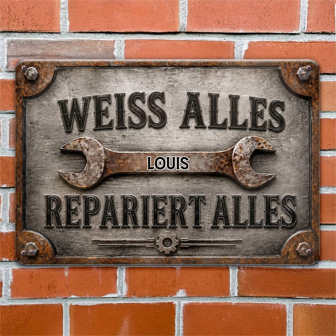 Weiss_Alles_Repariert_Alles_Personalisiertes_Geschenk_Metallschild_f_r_Papa_1